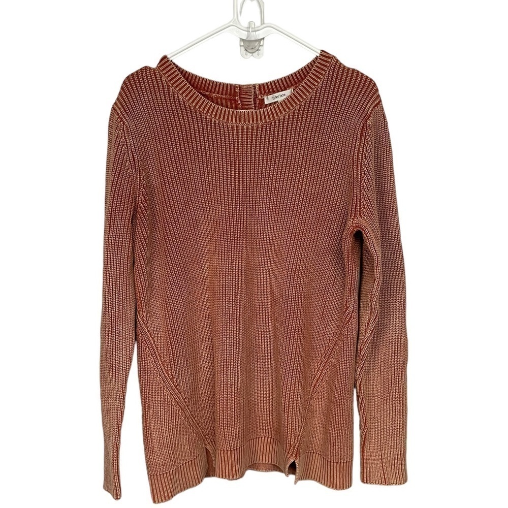 Tyler Boe Rust Mineral Wash Shaker Tunic Sweater with Button Accents, Large
